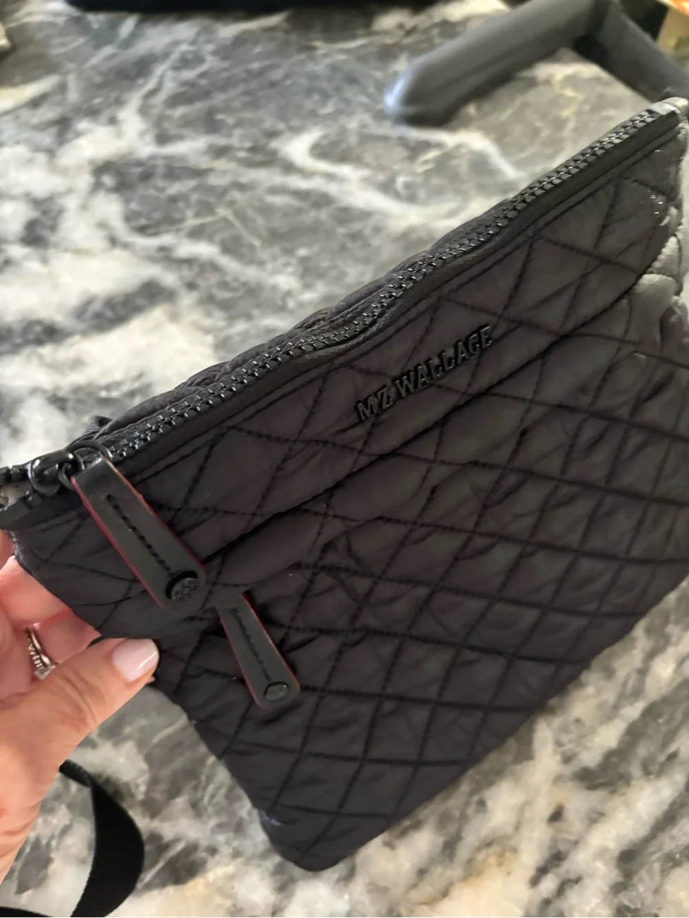 MZ WALLACE Quilted Flat Black Metro Crossbody Sling Bag- Like New